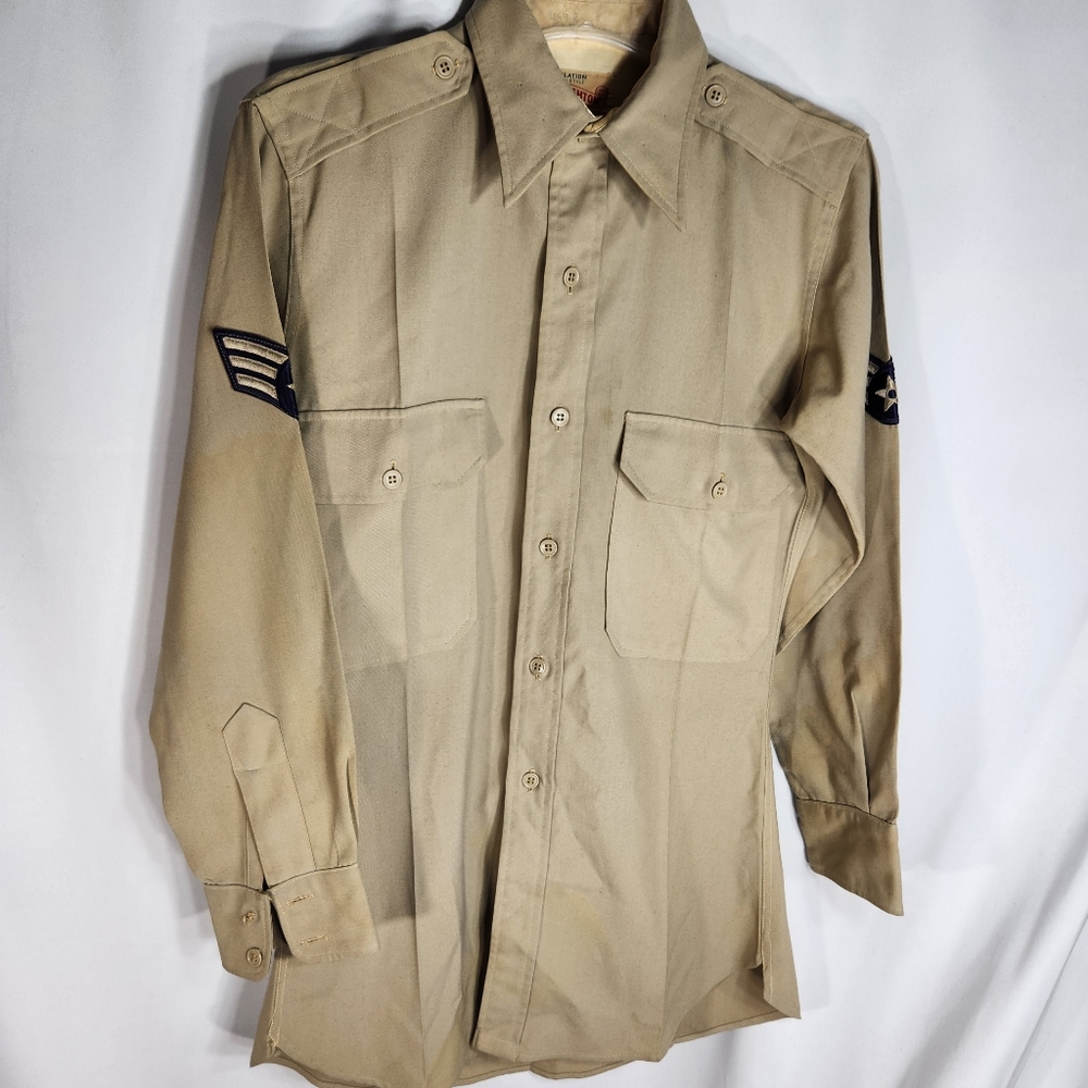 Creighton Regulation Military Style Tan Long Sleeve Button Down Top Size 14-1/2